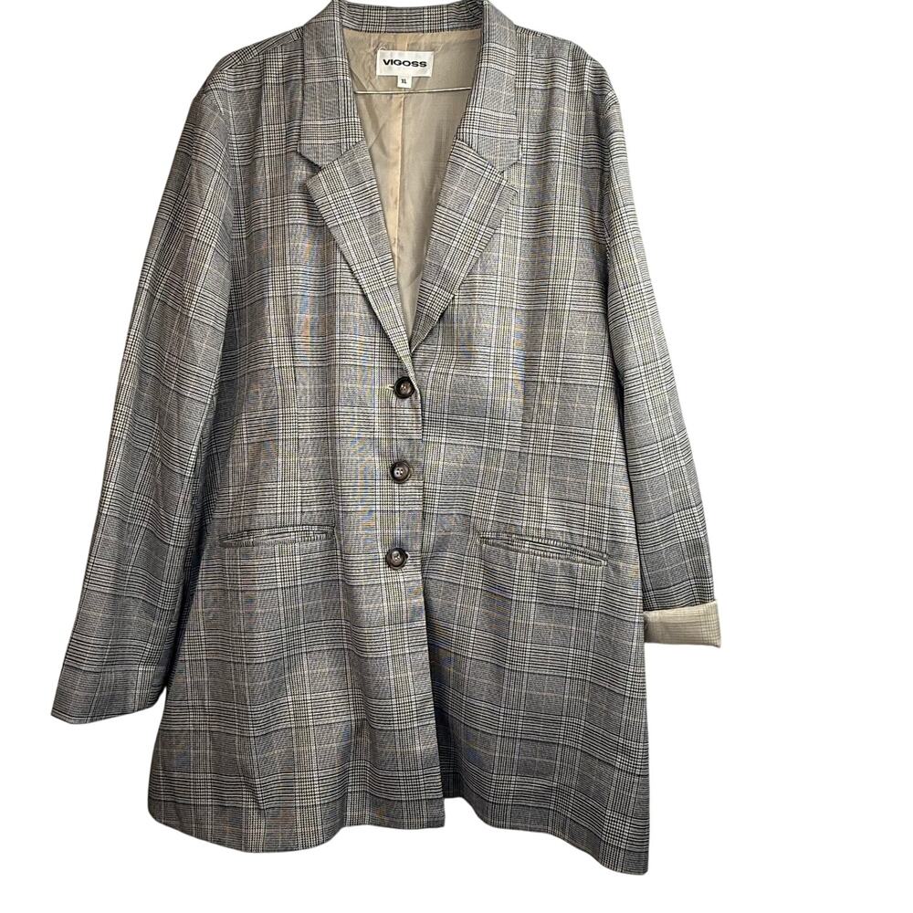 Vigoss XL Oversized Plaid Blazer Glen Check Workwear Academia Preppy Chic